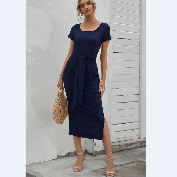 Ribbed Tie Front Dress - Picture 4 of 12